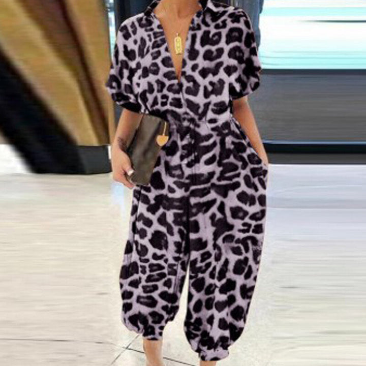 Kortärmad Jumpsuit Dam med Knäppning