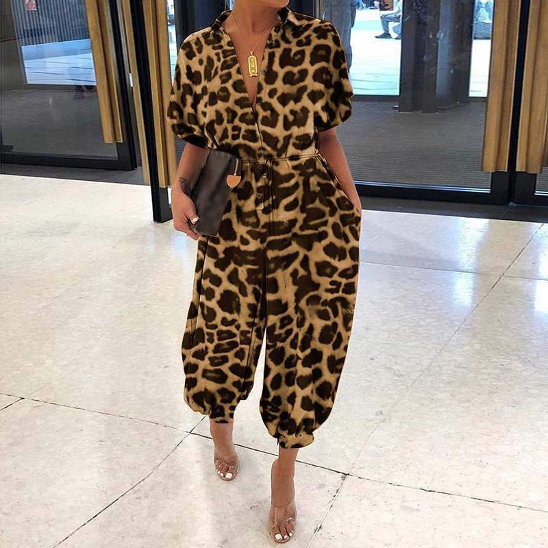 Kortärmad Jumpsuit Dam med Knäppning
