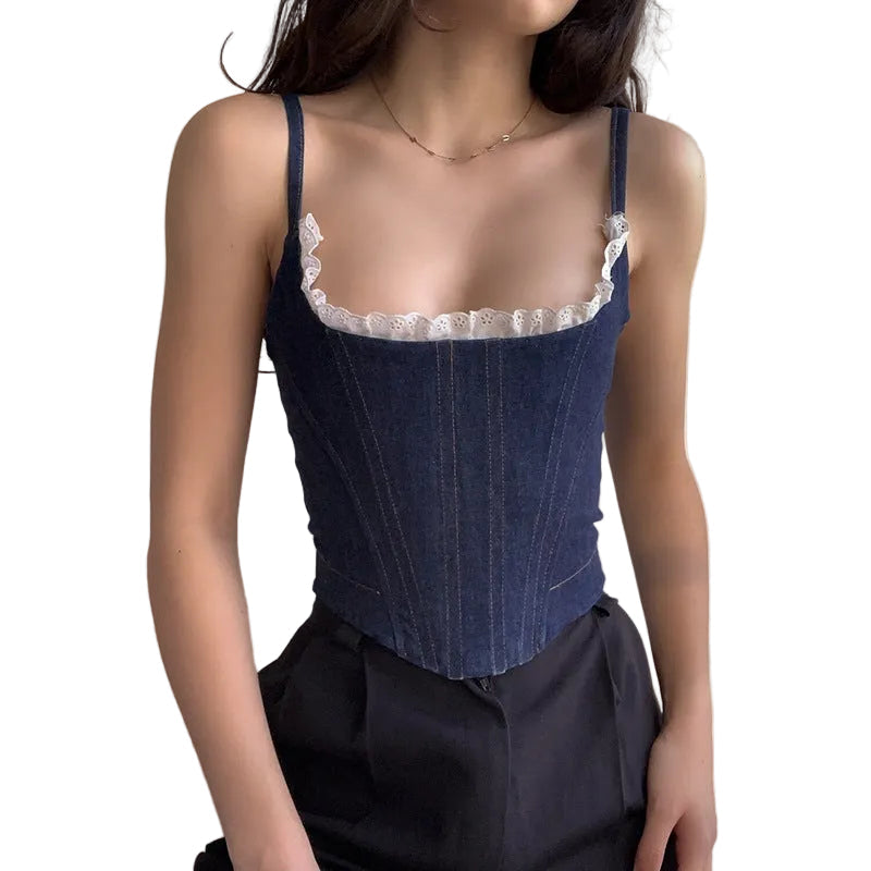 Kvinnors Vintage Denim Korsettopp