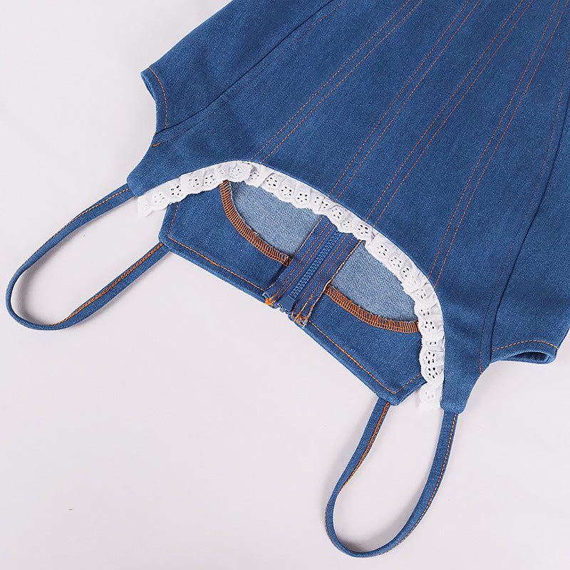 Kvinnors Vintage Denim Korsettopp