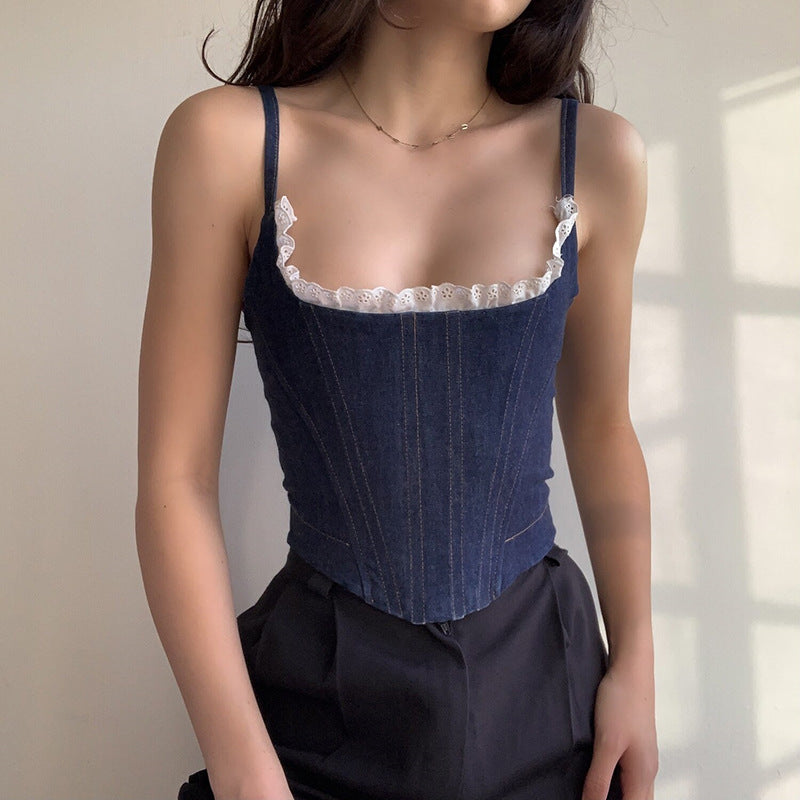 Kvinnors Vintage Denim Korsettopp