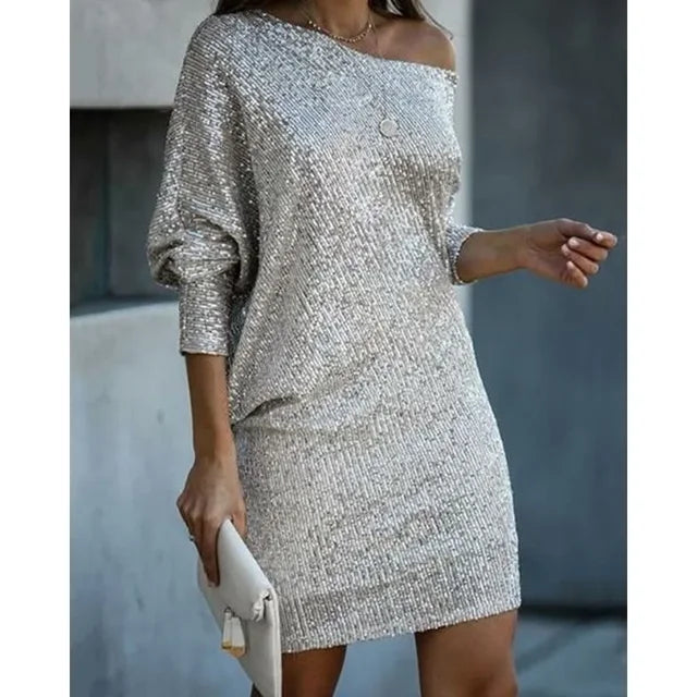 Kvinnors Off-Shoulder Paljett Miniklänning