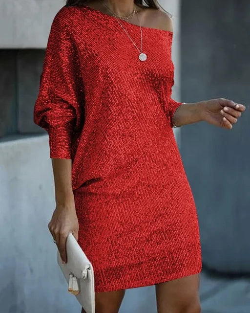 Kvinnors Off-Shoulder Paljett Miniklänning