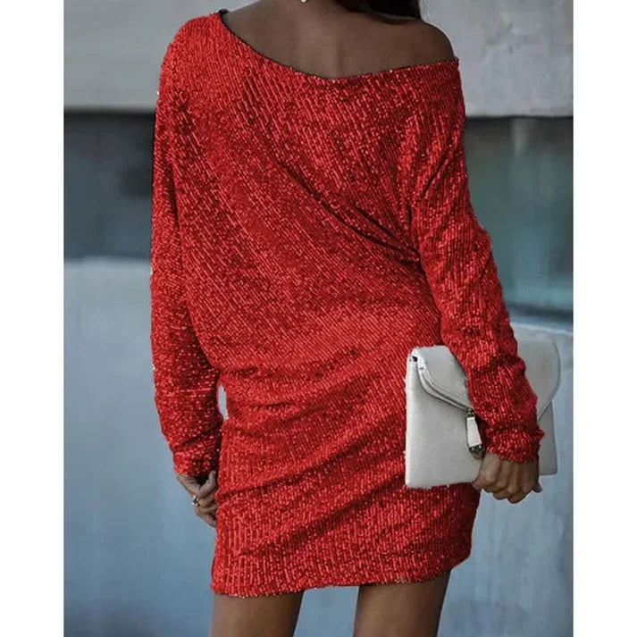 Kvinnors Off-Shoulder Paljett Miniklänning