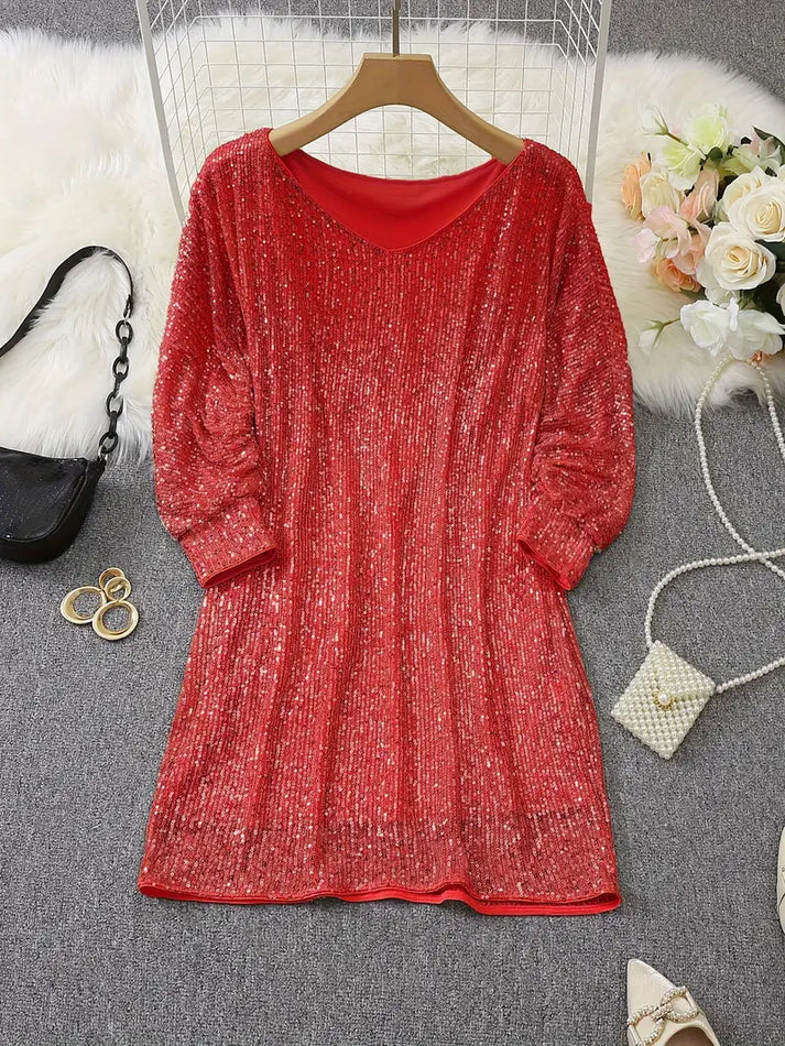 Kvinnors Off-Shoulder Paljett Miniklänning