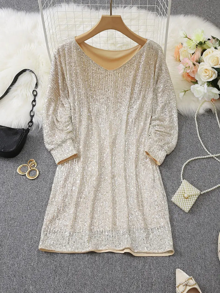 Kvinnors Off-Shoulder Paljett Miniklänning