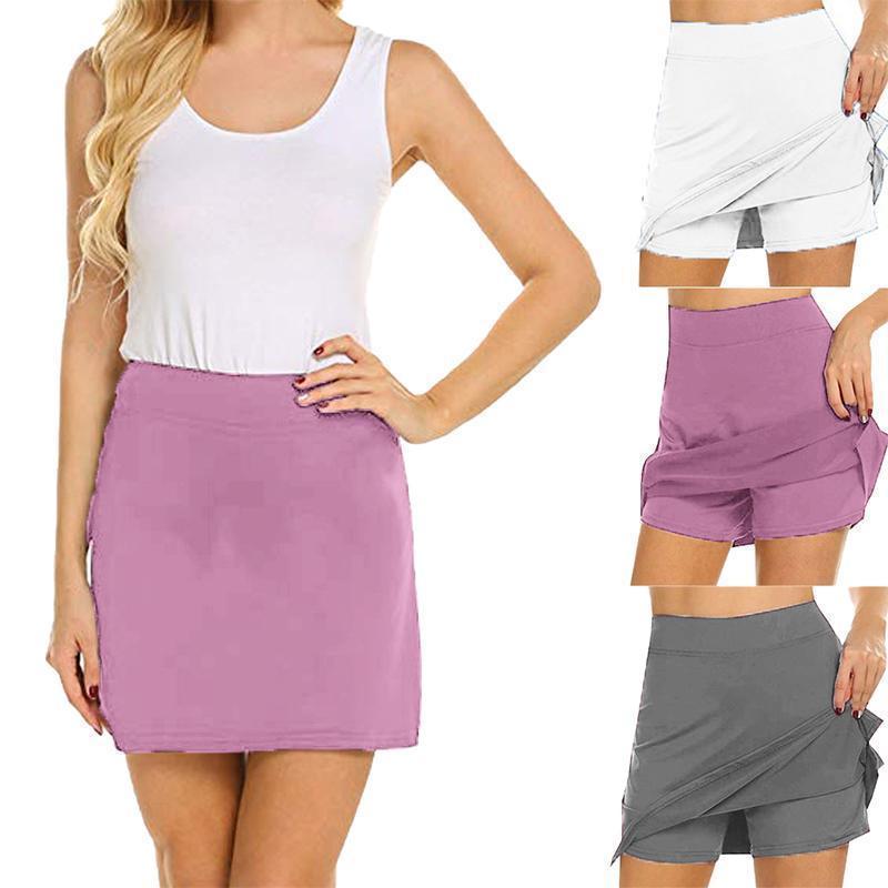Kvinnor Kjolshorts med Hög Midja och Dolda Fickor