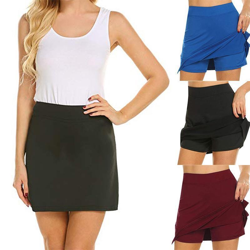 Kvinnor Kjolshorts med Hög Midja och Dolda Fickor