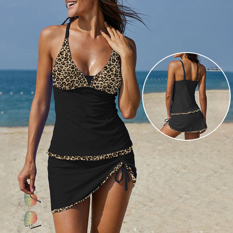 Kvinnors Sexig Leopardmönstrad Tankini i Svart