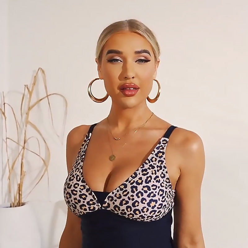 Kvinnors Sexig Leopardmönstrad Tankini i Svart