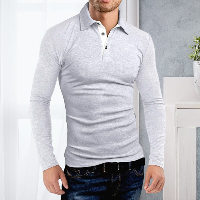 Mäns Långärmad Polo T-shirt med Krage - Elegant & Fritidsstil