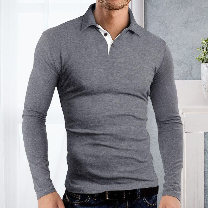 Mäns Långärmad Polo T-shirt med Krage - Elegant & Fritidsstil