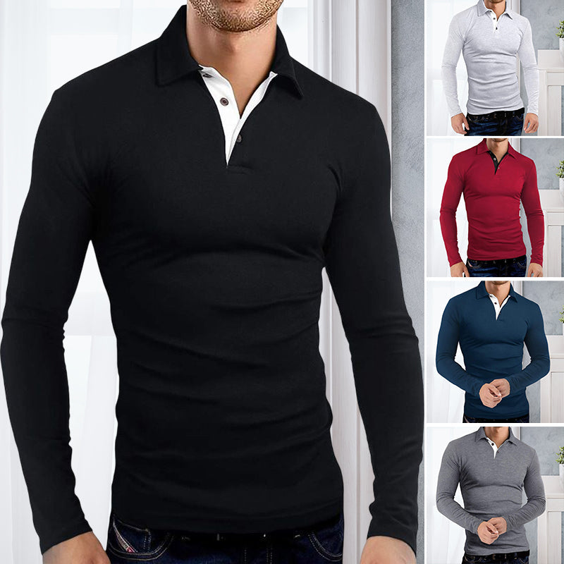 Mäns Långärmad Polo T-shirt med Krage - Elegant & Fritidsstil