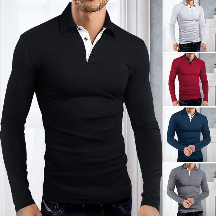 Mäns Långärmad Polo T-shirt med Krage - Elegant & Fritidsstil