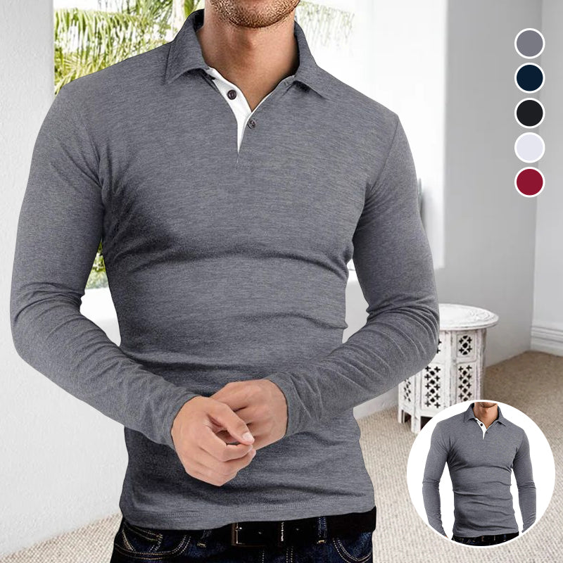 Mäns Långärmad Polo T-shirt med Krage - Elegant & Fritidsstil