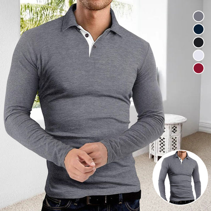 Mäns Långärmad Polo T-shirt med Krage - Elegant & Fritidsstil