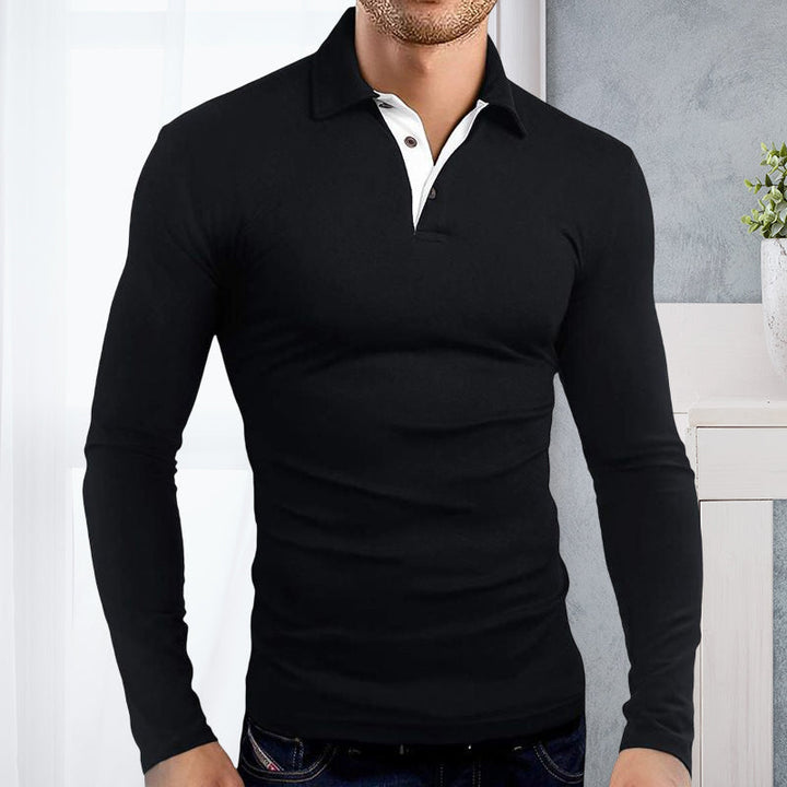 Mäns Långärmad Polo T-shirt med Krage - Elegant & Fritidsstil