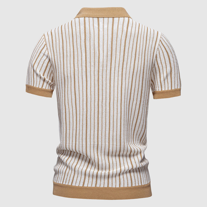 Herrpikétröja med Randig Design och Polokrage