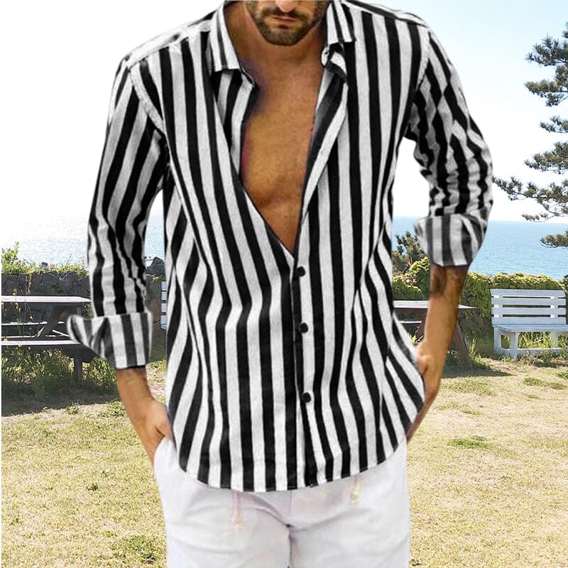 Herr Randig Sommarskjorta med Knapp