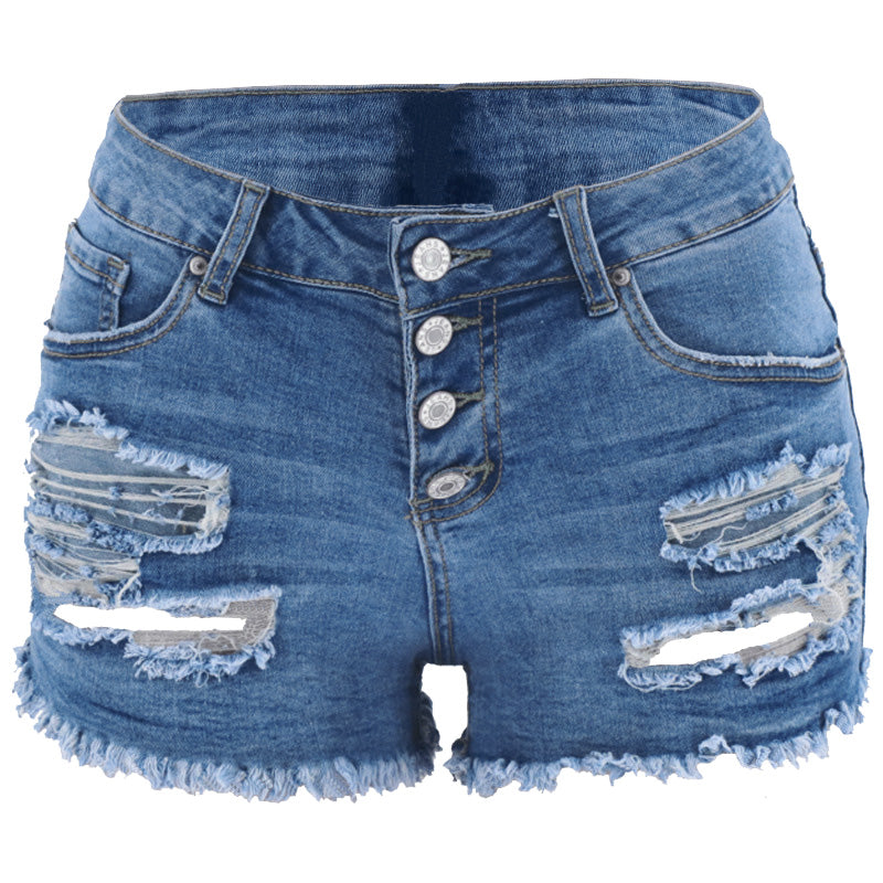 Dam Rippade Jeansshorts - Trendig Mode
