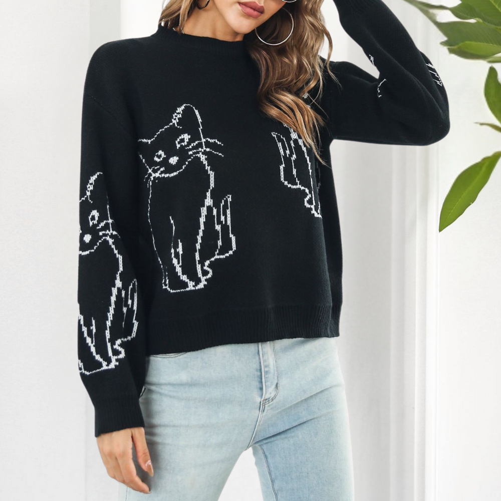 Kebell - Höstlig damtröja med kattmotiv