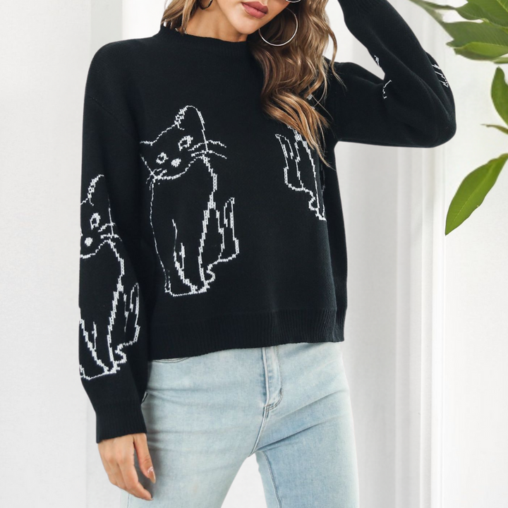 Kebell - Höstlig damtröja med kattmotiv