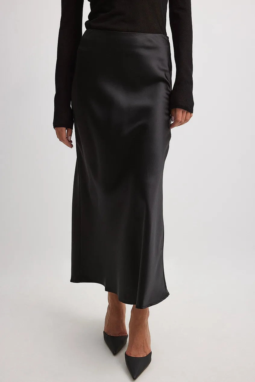 Höstlig satin kjol med hög midja - Leona