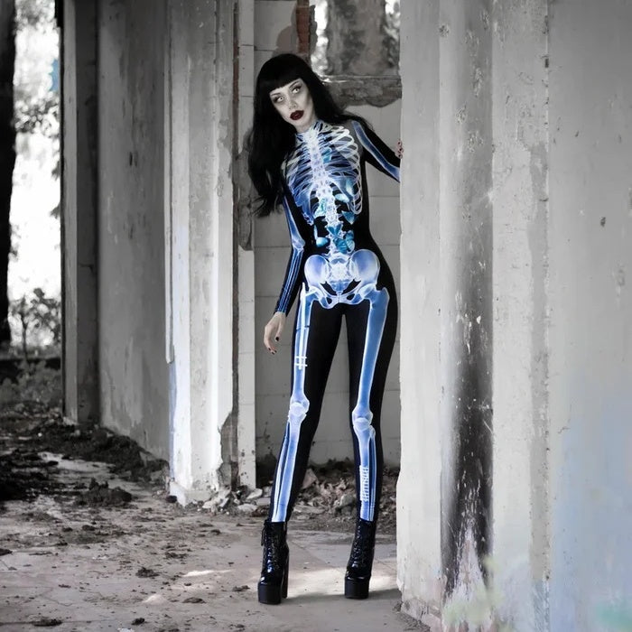 Dam Halloween Sexig Dödskalle Bodysuit med Formsydd Design