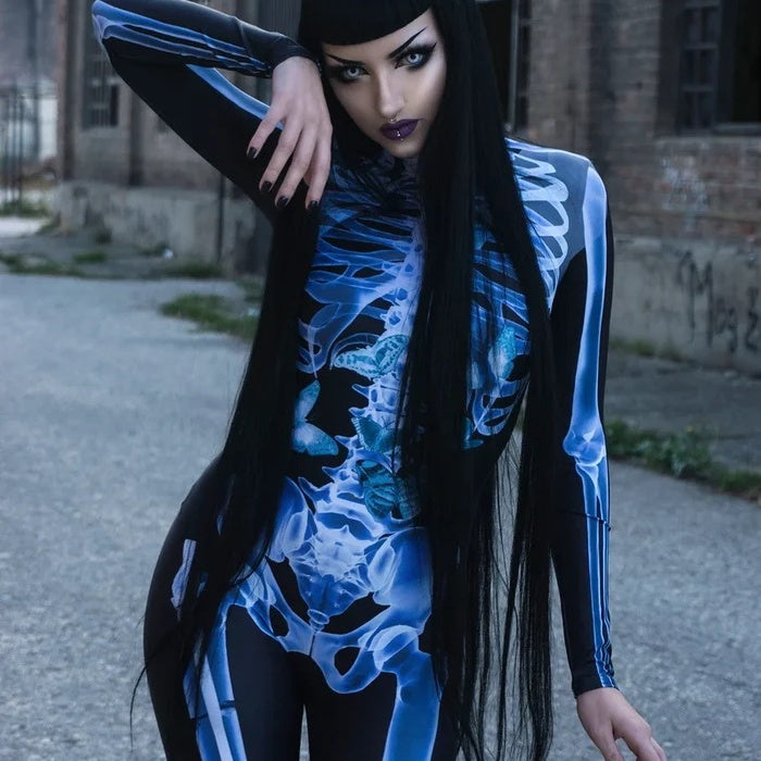 Dam Halloween Sexig Dödskalle Bodysuit med Formsydd Design