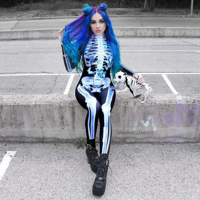 Dam Halloween Sexig Dödskalle Bodysuit med Formsydd Design