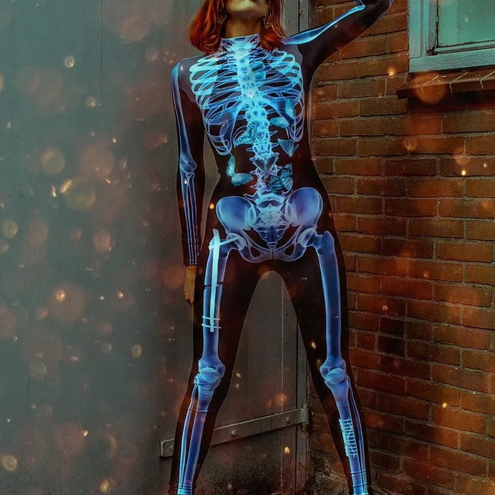 Dam Halloween Sexig Dödskalle Bodysuit med Formsydd Design