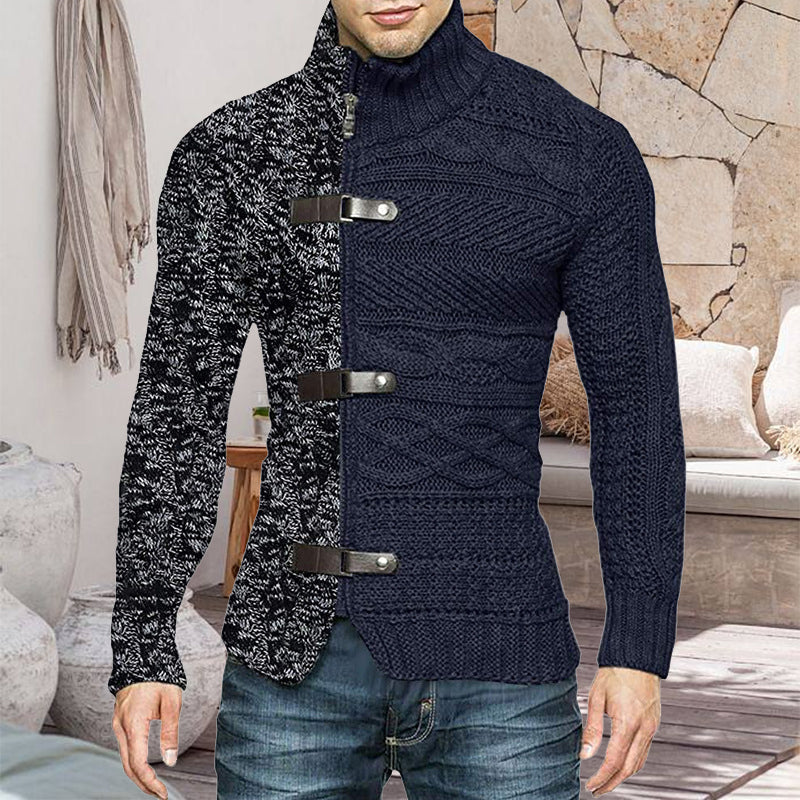 Herr Stickad Cardigan med Detaljer och Ståkrage