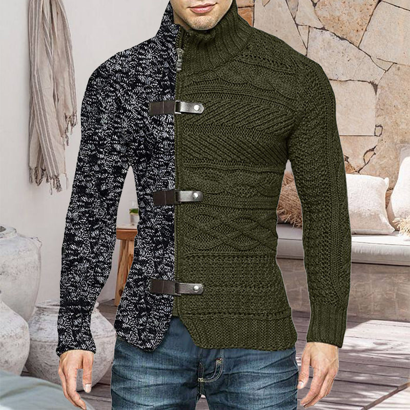 Herr Stickad Cardigan med Detaljer och Ståkrage