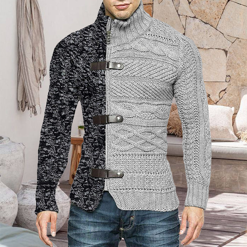 Herr Stickad Cardigan med Detaljer och Ståkrage