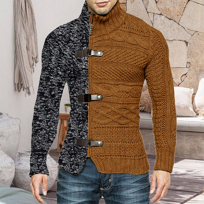 Herr Stickad Cardigan med Detaljer och Ståkrage