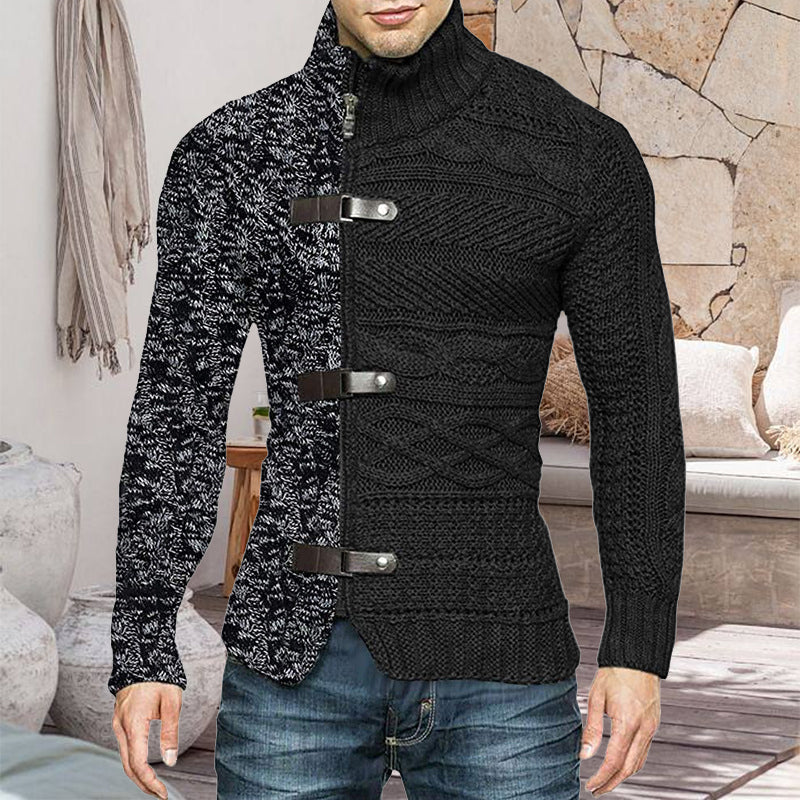 Herr Stickad Cardigan med Detaljer och Ståkrage
