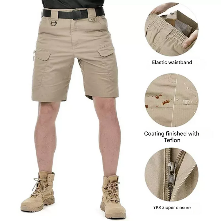 Herr Outdoorshorts med 6 fickor med dragkedjor - FlexTrek Cargo Shorts
