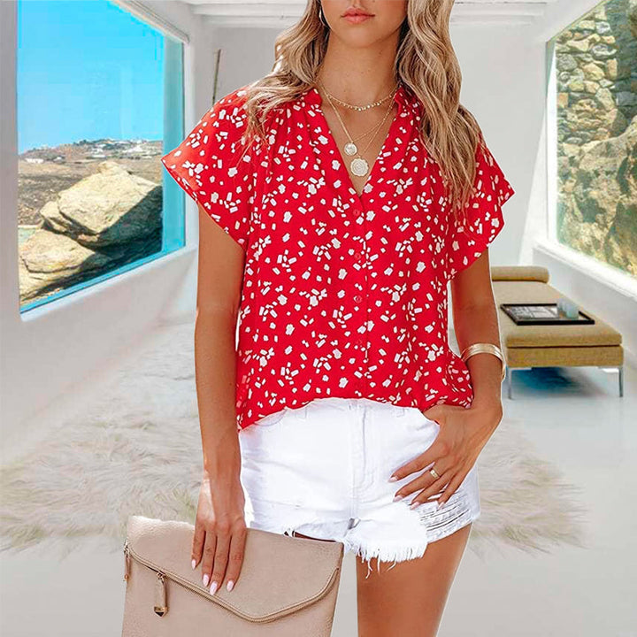 V-ringad Blommönstrad Boho Topp för Kvinnor