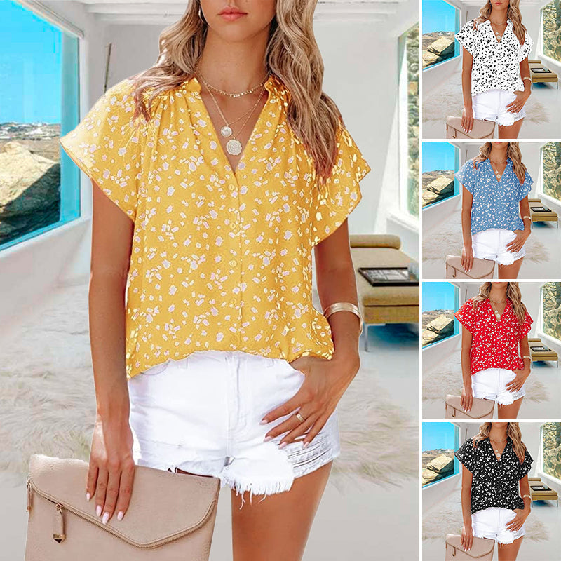 V-ringad Blommönstrad Boho Topp för Kvinnor