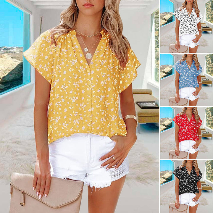 V-ringad Blommönstrad Boho Topp för Kvinnor