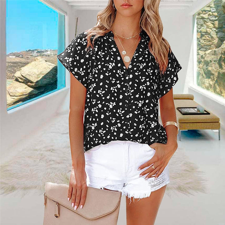 V-ringad Blommönstrad Boho Topp för Kvinnor