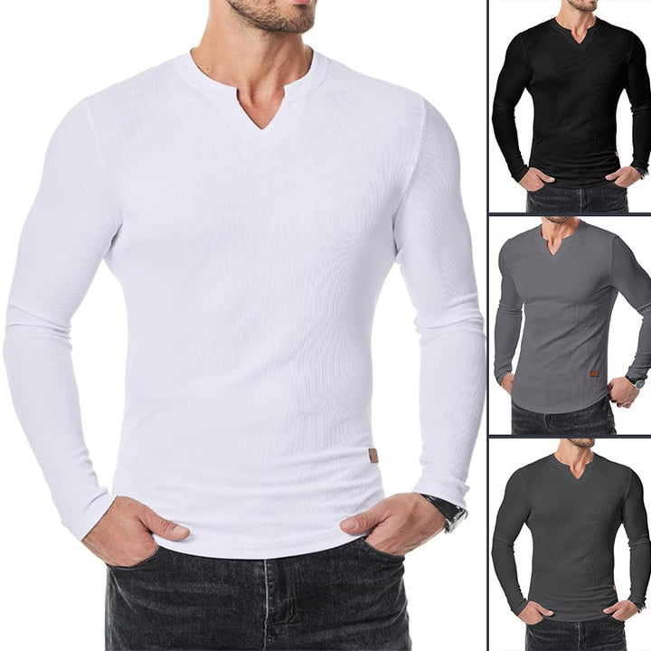 Slim Fit V-ringad långärmad muskelskjorta för män