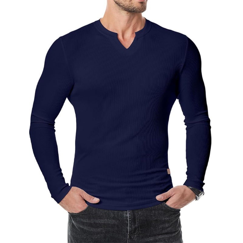 Slim Fit V-ringad långärmad muskelskjorta för män