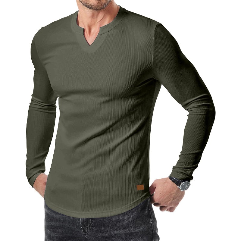Slim Fit V-ringad långärmad muskelskjorta för män