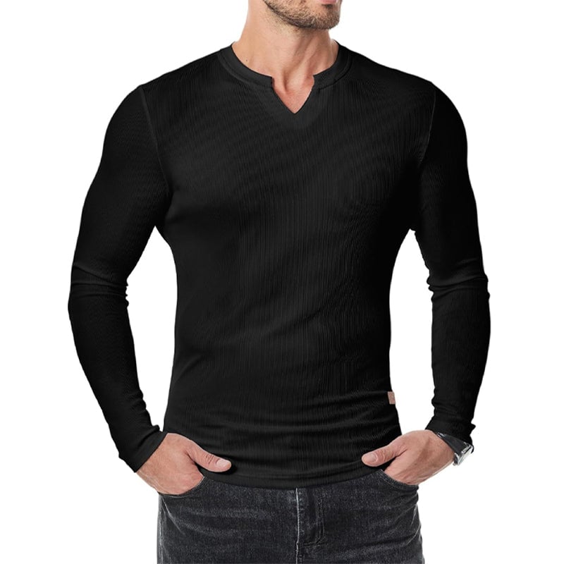 Slim Fit V-ringad långärmad muskelskjorta för män
