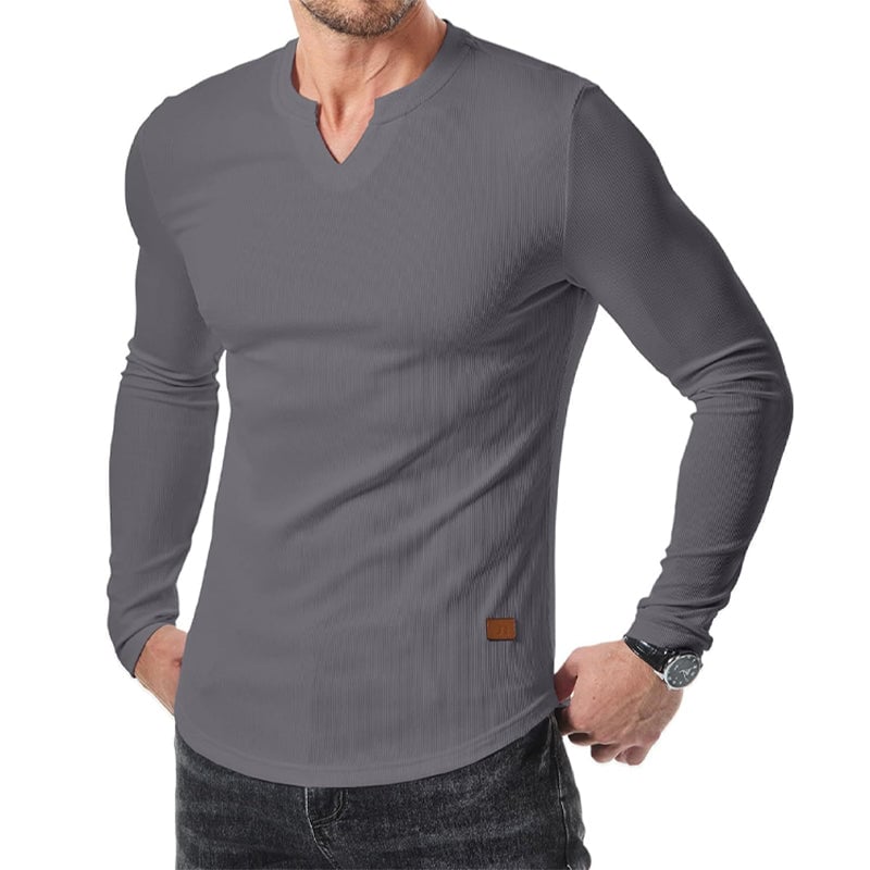 Slim Fit V-ringad långärmad muskelskjorta för män