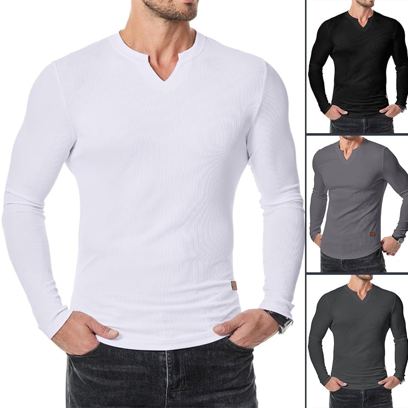 Slim Fit V-ringad långärmad muskelskjorta för män