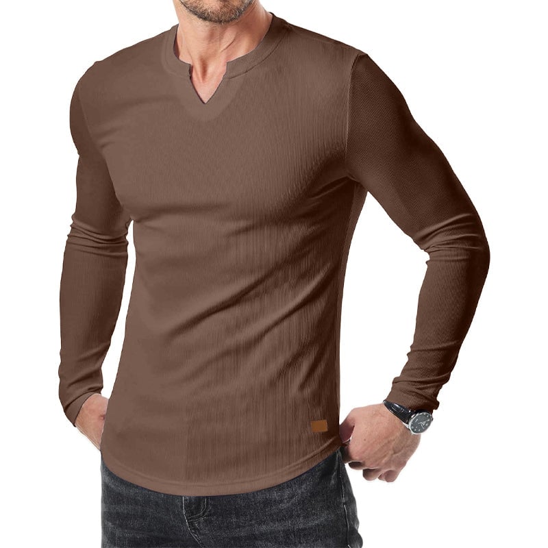 Slim Fit V-ringad långärmad muskelskjorta för män