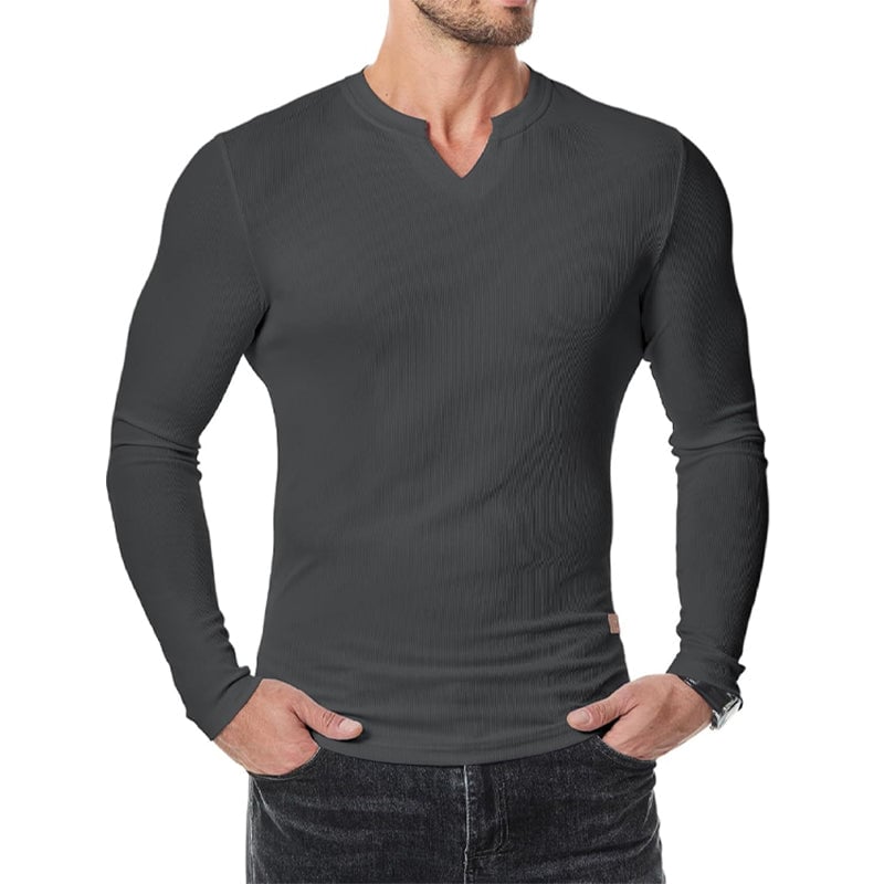 Slim Fit V-ringad långärmad muskelskjorta för män