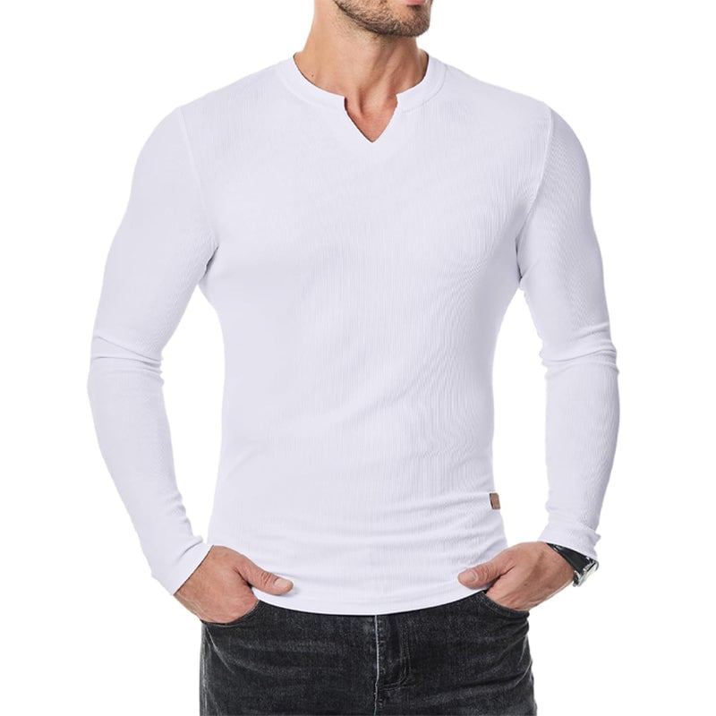 Slim Fit V-ringad långärmad muskelskjorta för män